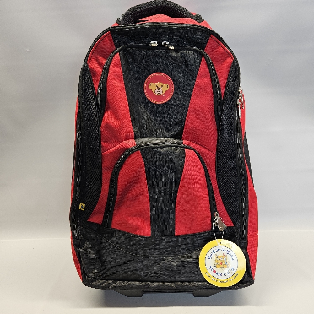 New Build A Bear Workshop Luggage Roller Travel Backpack Bag Red Black 2006